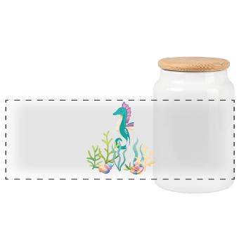 Sea Aquarium Seahorse Design - Panoramic Cookie Jar with Wooden Lid - white - Front