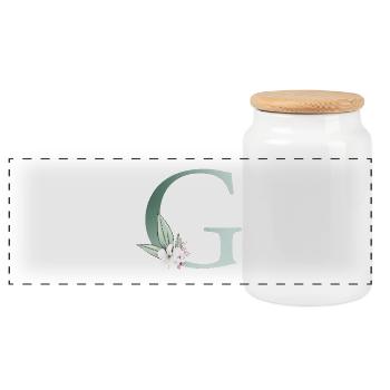 G Monogramm, Floral, personalisierbar - Panorama Keksdose mit Holzdeckel - Weiß - Vorne