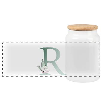 R Monogramm, Floral, personalisierbar - Panorama Keksdose mit Holzdeckel - Weiß - Vorne