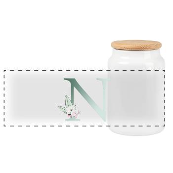 N Monogramme, Floral, Personnalisable - Boîte à biscuits avec couvercle en bois - blanc - Devant