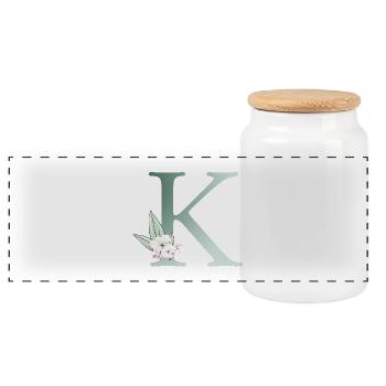 K Monogramm, Floral, personalisierbar - Panorama Keksdose mit Holzdeckel - Weiß - Vorne