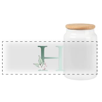 H Monogramm, Floral, personalisierbar - Panorama Keksdose mit Holzdeckel - Weiß - Vorne