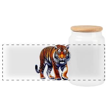 Tiger - Panoramic Cookie Jar with Wooden Lid - white - Front