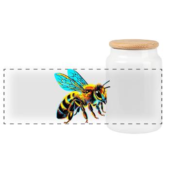 Bee - Panoramic Cookie Jar with Wooden Lid - white - Front