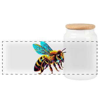 Bee - Panoramic Cookie Jar with Wooden Lid - white - Front
