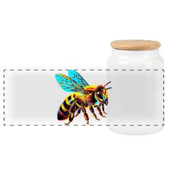 Bee - Panoramic Cookie Jar with Wooden Lid - white - Front