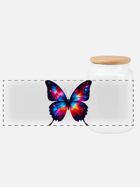 Schmetterling - Panorama Keksdose mit Holzdeckel - Weiß