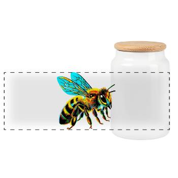 Bee - Panoramic Cookie Jar with Wooden Lid - white - Front