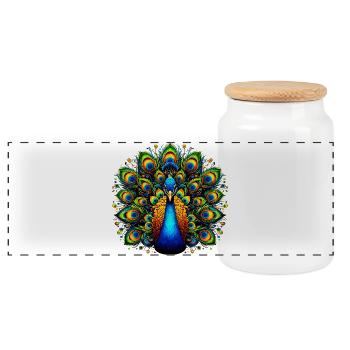 Peacock - Panoramic Cookie Jar with Wooden Lid - white - Front