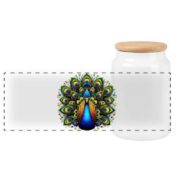 Peacock - Panoramic Cookie Jar with Wooden Lid - white - Front