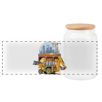 Chargeuse-pelleteuse, chargeuse tracteur sur chantier - Boîte à biscuits avec couvercle en bois - blanc - Devant