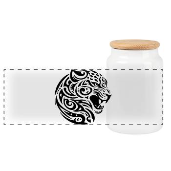 Léopard tribal - Boîte à biscuits avec couvercle en bois - blanc - Devant