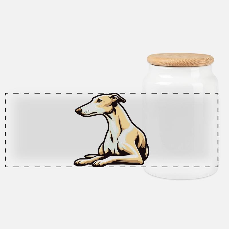 Windhund - Panorama Keksdose mit Holzdeckel - Weiß