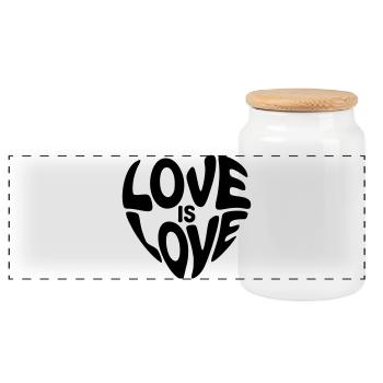 Liebe ist Liebesherz - Meaningful Pride Design - Panorama Keksdose mit Holzdeckel - Weiß - Vorne