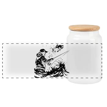 Dessin de pêche - Boîte à biscuits avec couvercle en bois - blanc - Devant