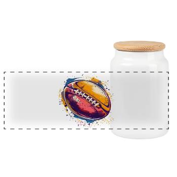 Ballon de rugby Street Art - Boîte à biscuits avec couvercle en bois - blanc - Devant