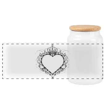 Elegantes Herz mit Krone & Ornamenten - Panorama Keksdose mit Holzdeckel - Weiß - Vorne