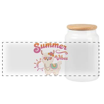 Lama Sommer Alpaka - Summer vibes - Sommerstimmung - Panorama Keksdose mit Holzdeckel - Weiß - Vorne