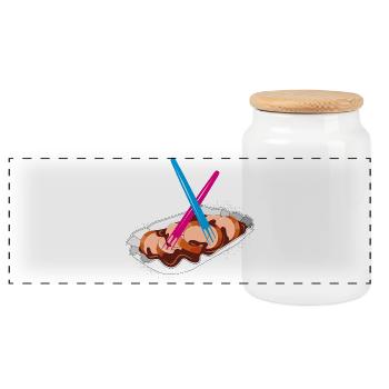 Currywurst with two forks-Iconic fast food motif - Panoramic Cookie Jar with Wooden Lid - white - Front