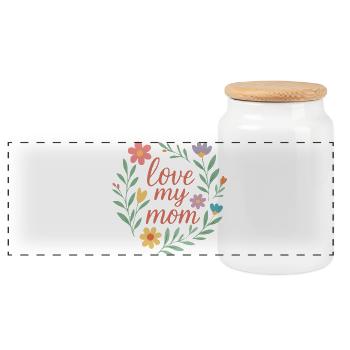 love my mom - Panoramic Cookie Jar with Wooden Lid - white - Front
