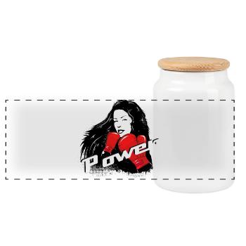 Boxer avec lettrage puissant – motif féminin fort - Boîte à biscuits avec couvercle en bois - blanc - Devant
