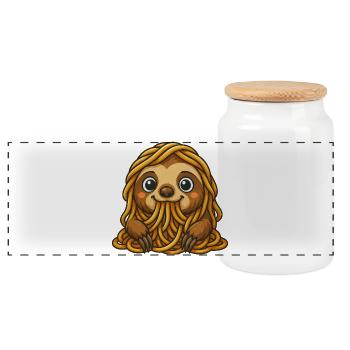 Funny Sloth Spaghetti Pasta Spill Food - Panoramic Cookie Jar with Wooden Lid - white - Front