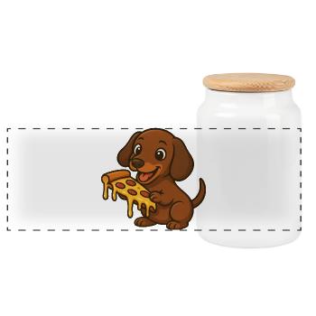 Cute Dachshund Cartoon Pizza Pizza Lover Dog - Panoramic Cookie Jar with Wooden Lid - white - Front