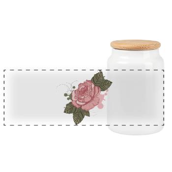 Nostalgic vintage rose with graffiti elements - Panoramic Cookie Jar with Wooden Lid - white - Front