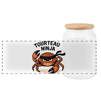Ninja Crab - Panoramic Cookie Jar with Wooden Lid - white - Front