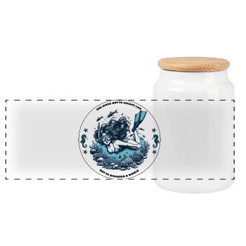 "BENEATH THE SURFACE" - Panoramic Cookie Jar with Wooden Lid - white - Front