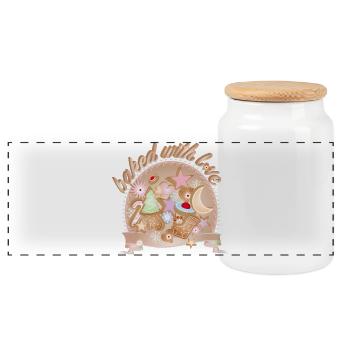 Colourful Christmas cookies – baked with love - Panoramic Cookie Jar with Wooden Lid - white - Front
