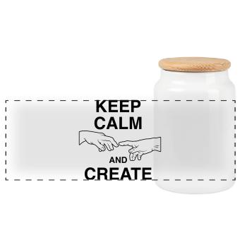 Gardez votre calme et créez - Boîte à biscuits avec couvercle en bois - blanc - Devant