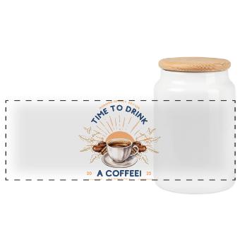 Time to Drink Coffee – Do Not Disturb - Panoramic Cookie Jar with Wooden Lid - white - Front