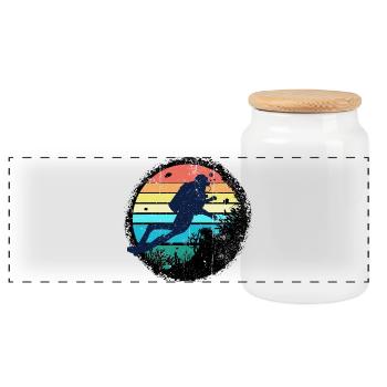 Unterwasser-Taucher-Silhouette mit Regenbogen-Sonnenuntergang - Panorama Keksdose mit Holzdeckel - Weiß - Vorne