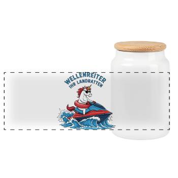 Licorne Cool Jet Ski - Boîte à biscuits avec couvercle en bois - blanc - Devant
