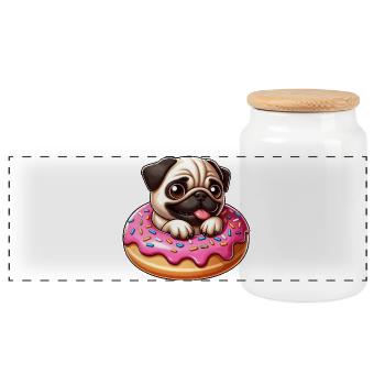 Carlin mignon avec beignet dessin animé amoureux des chiens - Boîte à biscuits avec couvercle en bois - blanc - Devant