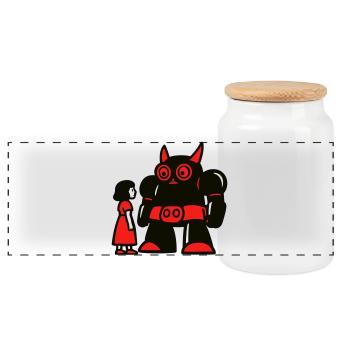 Fille et robot - Boîte à biscuits avec couvercle en bois - blanc - Devant
