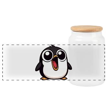 Kawaii Pinguin erfreut Cartoon süß für Kinder - Panorama Keksdose mit Holzdeckel - Weiß - Vorne