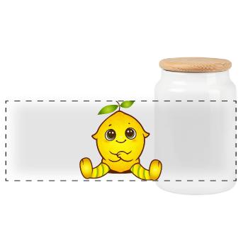 Happy lemon as a cute kawaii figure - Panoramic Cookie Jar with Wooden Lid - white - Front