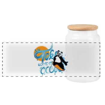 Panda Surfer – Take me to the Ocean - Panoramic Cookie Jar with Wooden Lid - white - Front