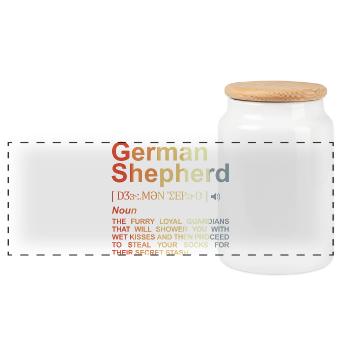 German Shepherd Dictionary - Panoramic Cookie Jar with Wooden Lid - white - Front