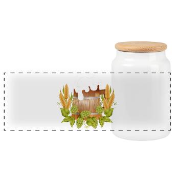 Rustic beer mug in wood look with hops & malt - Panoramic Cookie Jar with Wooden Lid - white - Front