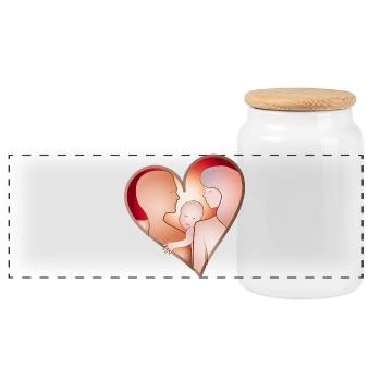 Love in the Family – Heart with Parents & Child - Panoramic Cookie Jar with Wooden Lid - white - Front