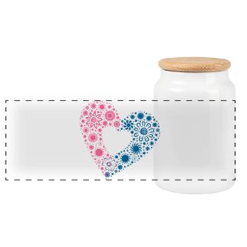Yin & Yang Love – Buntes Sonnenblumen-Herz - Panorama Keksdose mit Holzdeckel - Weiß - Vorne
