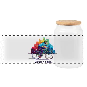 My Car is a Bike - Panorama Keksdose mit Holzdeckel - Weiß - Vorne