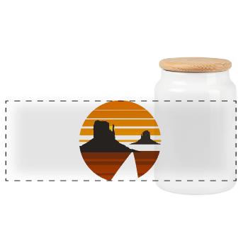 Coucher de soleil dans le désert Silhouette Design - Boîte à biscuits avec couvercle en bois - blanc - Devant