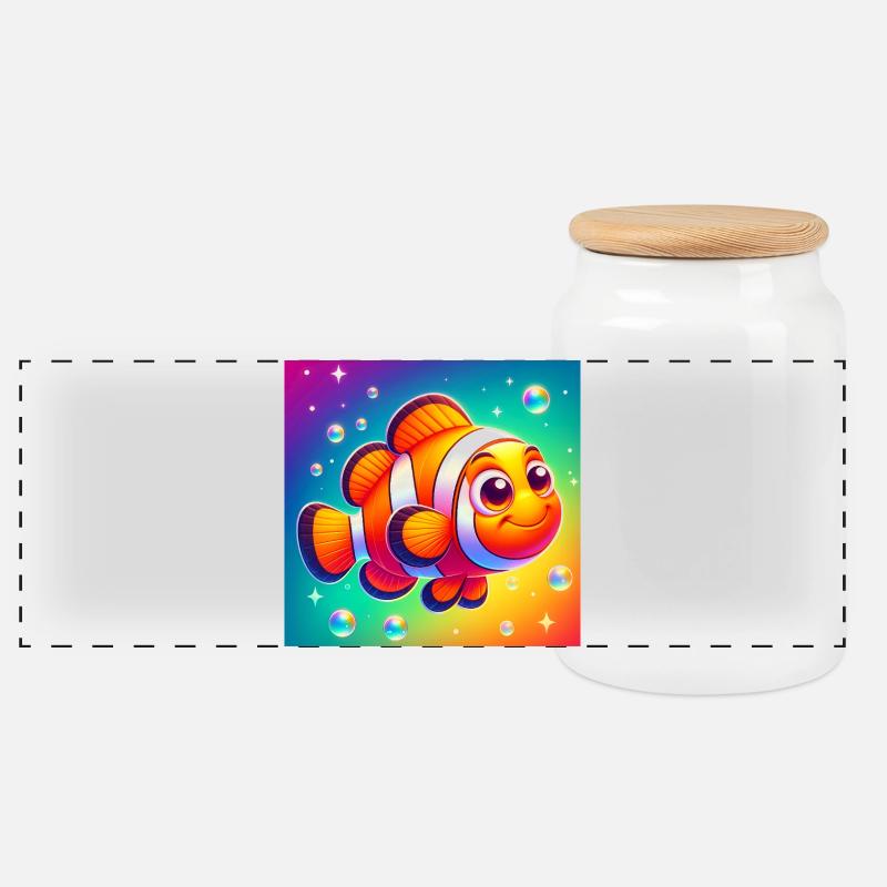 Clownfisch - Panorama Keksdose mit Holzdeckel - Weiß