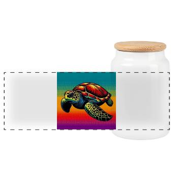 turtle - Panoramic Cookie Jar with Wooden Lid - white - Front