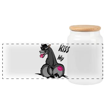 Humorvoller Esel mit Lippenstift Kuss - Panorama Keksdose mit Holzdeckel - Weiß - Vorne