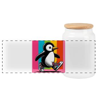 pingouin - Boîte à biscuits avec couvercle en bois - blanc - Devant